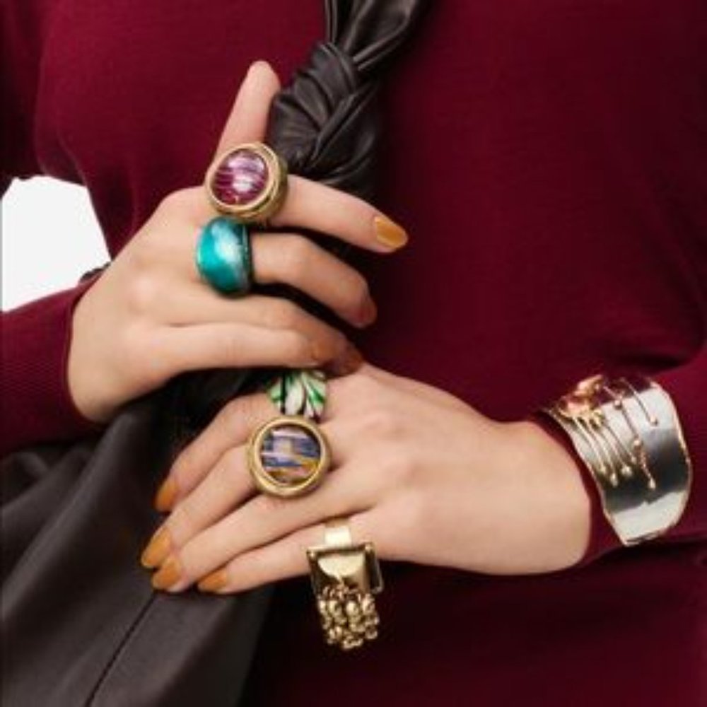 Zara Glass Ring Green Brown Stripe - Picture 3 of 5